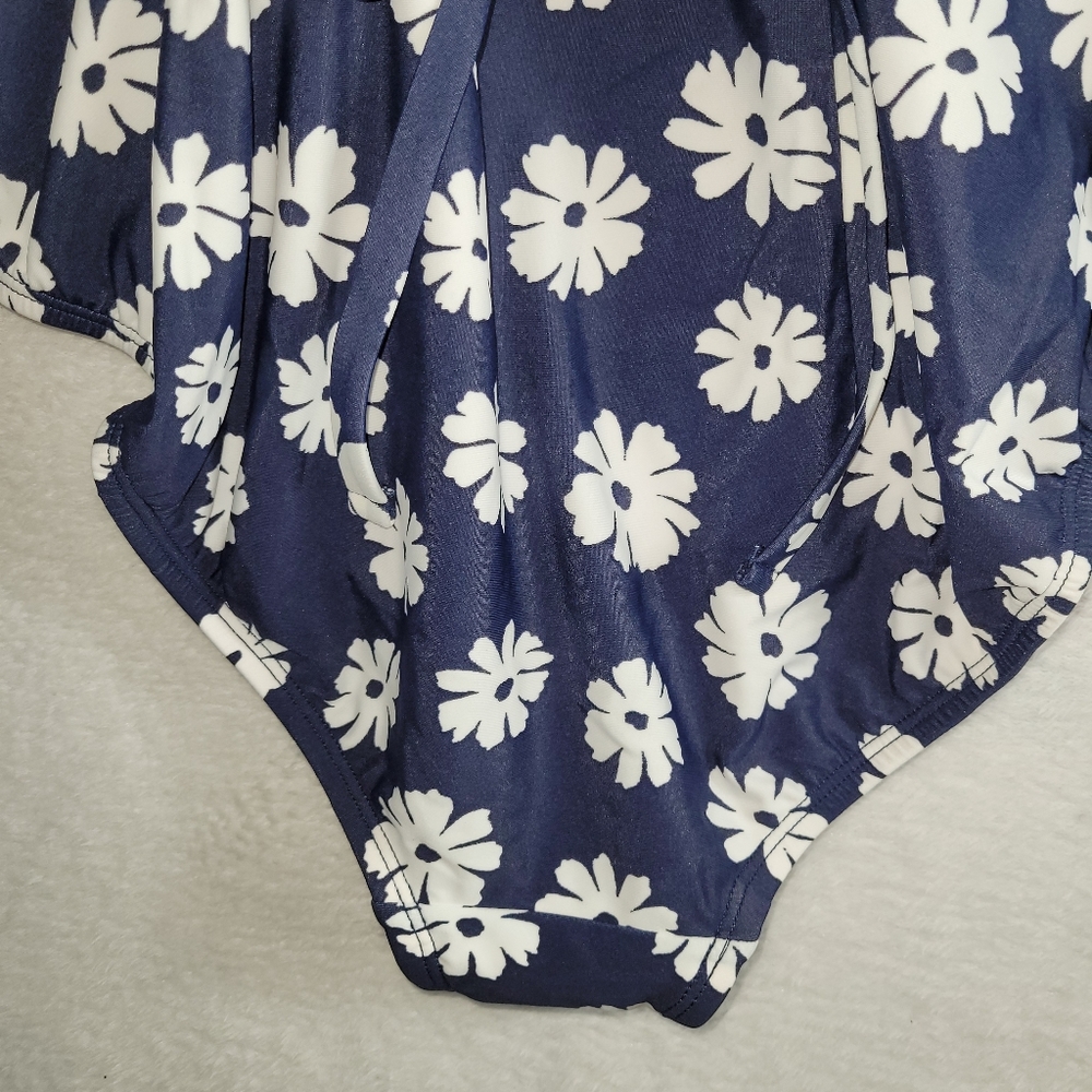 Kona Sol Women's Navy White Floral Print Size L One Piece Swimsuit Cover Up - Picture 10 of 12